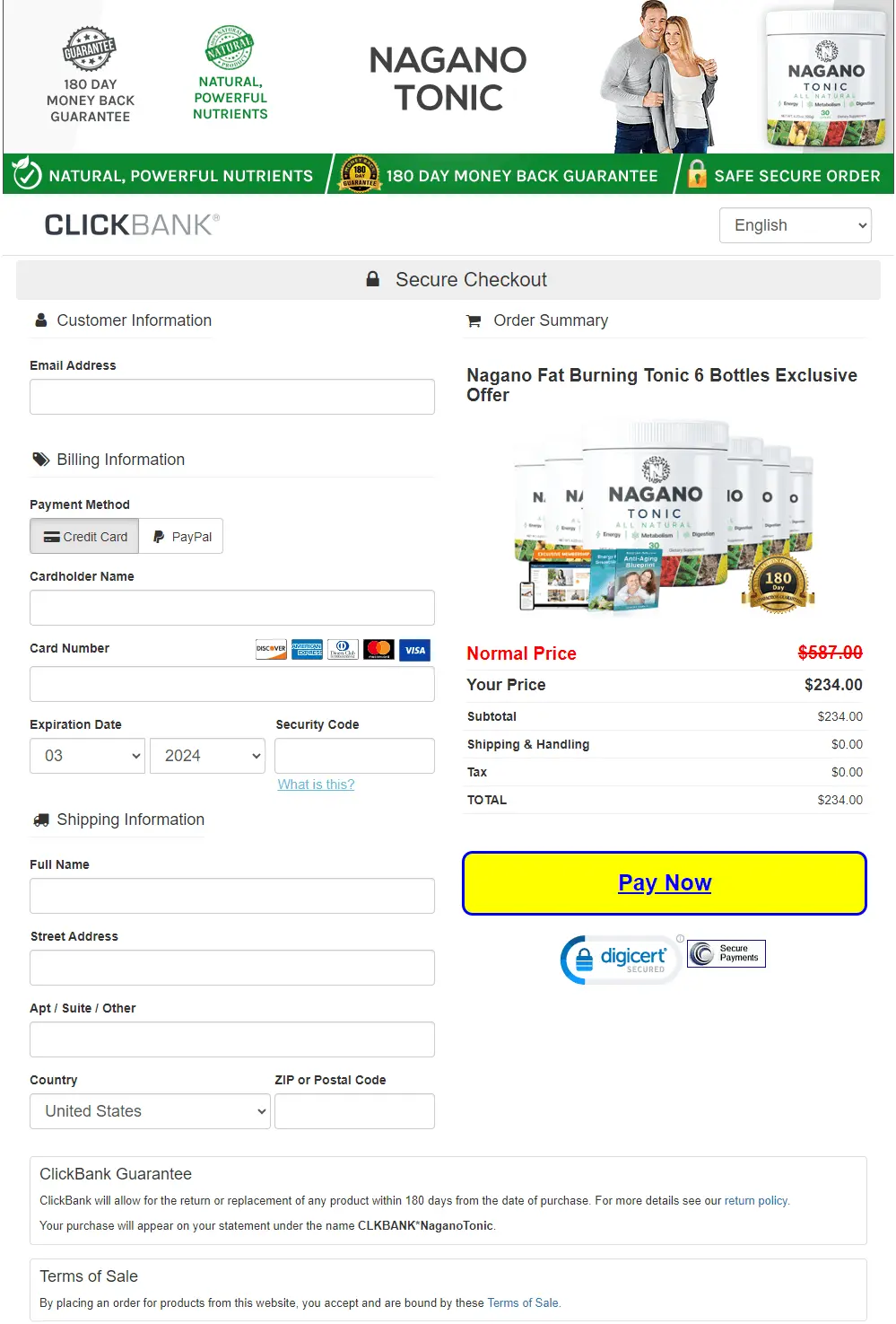 Nagano Tonic official website secure checkout page